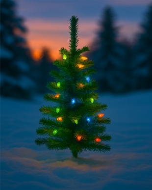umělý vánoční stromeček s osvětlením
