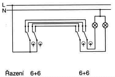 Schéma zapojení vypínačů - dvojitý střídavý vypínač
